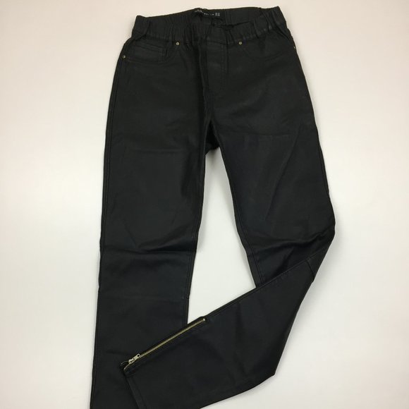 NWOT ZARA Black Faux Leather Pull On Zipper Ankle Slim Fit Skinny Pants - Picture 7 of 12